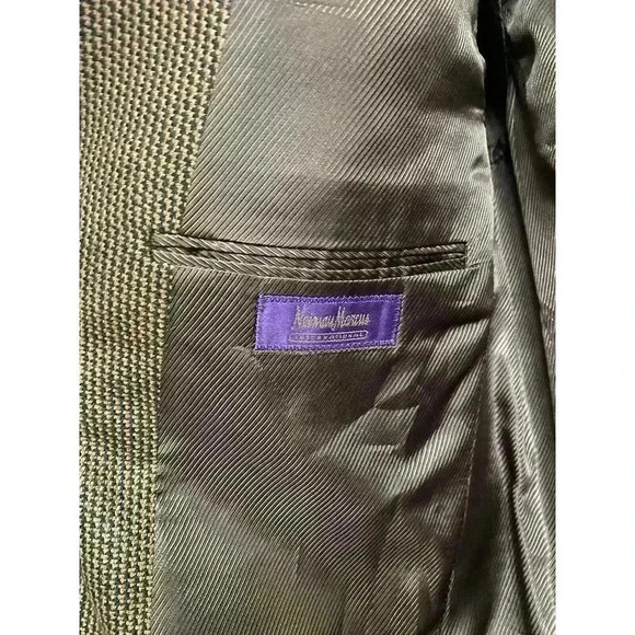 Vintage Neiman Marcus Men's Wool Blazer Jacket Brown Houndstooth Double Button - Picture 8 of 11